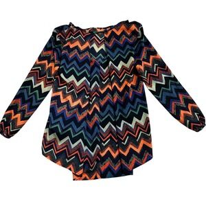 Summer West Kei Women XL Chevron Long Sleeve Tunic Top Orange Blue Green Office